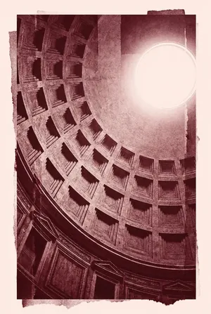 Coffered Roman dome interior in burgundy tones
